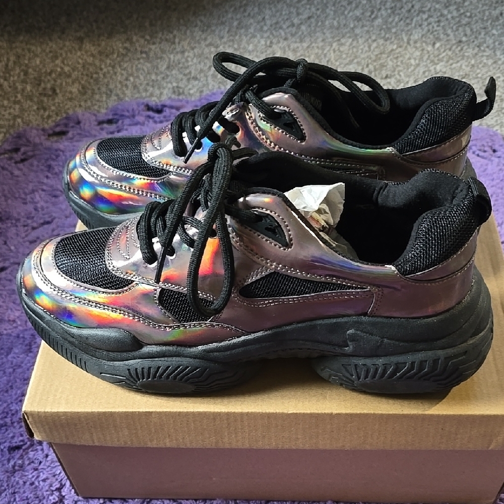 Iridescent Sneakers with Black Details